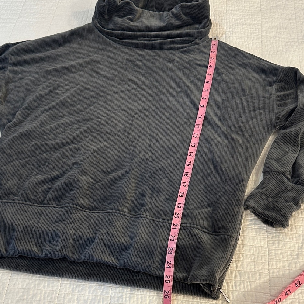 Cable & Gauge Charcoal Velour Corduroy Funnel Neck Pullover Cozy Boxy Large - Picture 7 of 10